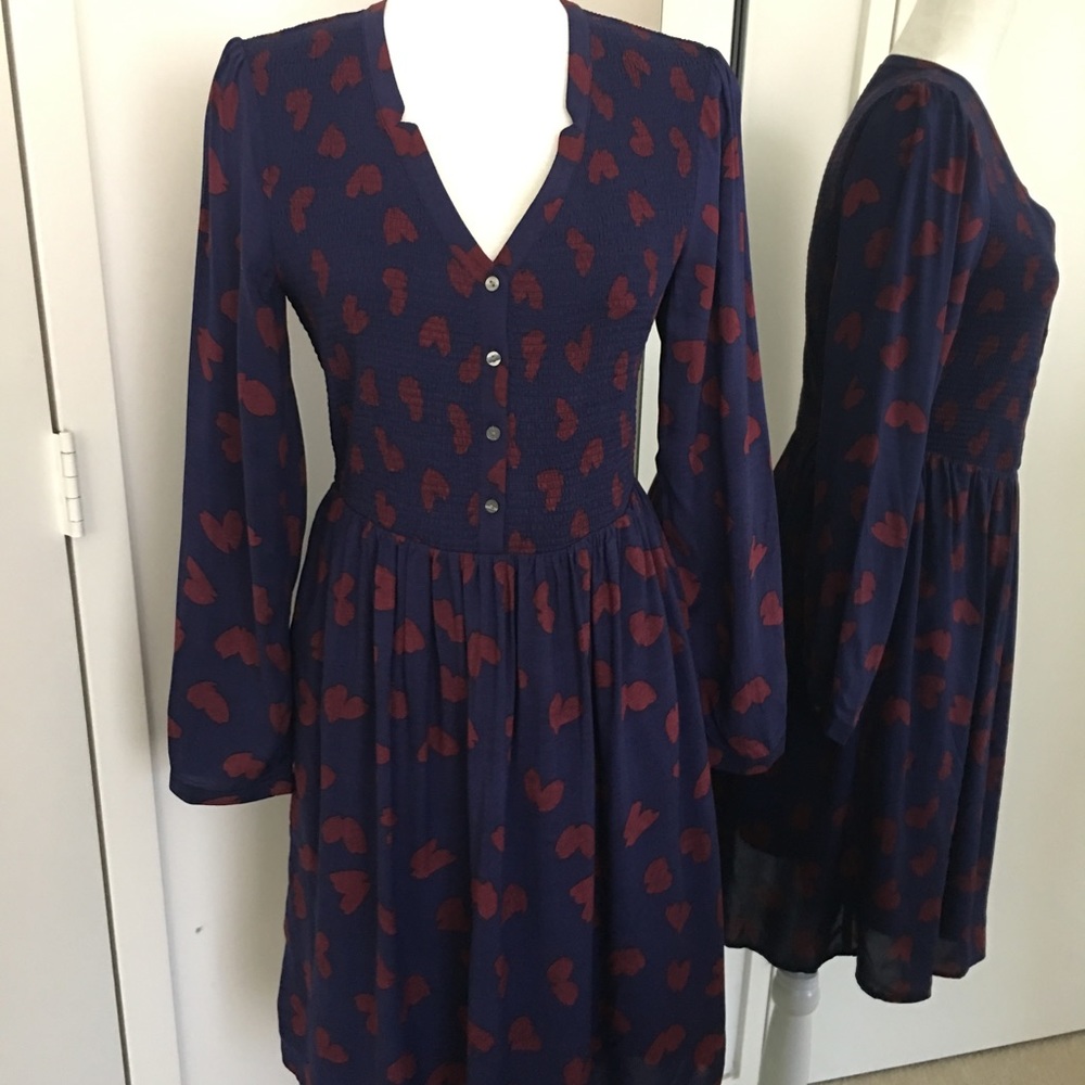 Maeve Anthropologie banet heart blue dress S - Picture 2 of 8